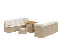 Gecheer Set Divano da Giardino con Cuscino 11 Pcs Beige, Resistente ai raggi UV, Polyrattan, Esterno, Ideale per Feste e Momenti di Calma