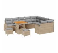 Gecheer Set Divano da Giardino con Cuscino 12 pcs Beige, Minimalista, Polyrattan, Esterno, Terrazza, Rilassamento