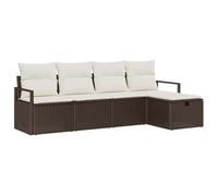 Gecheer Set Divano da Giardino con Cuscino 5 Pcs Marrone, Polyrattan, Esterno, Per Feste e Relax