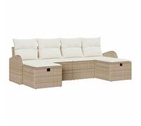 Gecheer Set Divano da Giardino con cuscino 6 pcs Beige Poly Rattan, Moderno, Spazio per amici e familiari, Rattan di Qualità, Esterno