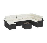 Gecheer Set Divano da Giardino con Cuscino 9 Pcs Nero Poly Rattan, Moderno, Resistente UV, Acqua, Ideale per Esterni, Divertimento e Relax