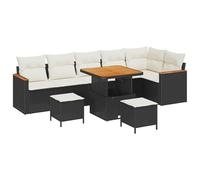 Gecheer Set Divano da Giardino con Cuscino Nero, 9 Pezzi, Polyrattan, Esterno, Famiglia e Amici