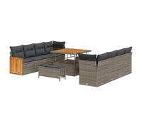 Gecheer Set Divano da Giardino, Confortevole 11 Pezzi in Polyrattan Resistente UV 100x100x71 cm Grigio per Arredamento Giardino, Terrazzo, Esterni