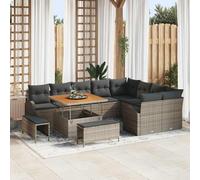 Gecheer Set Divano da Giardino da 12 Pezzi con Cuscini Grigio Polyrattan Acacia