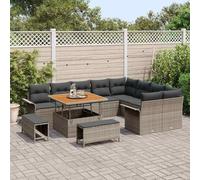 Gecheer Set Divano da Giardino da 12 Pezzi con Cuscini Grigio Rattan Sintetico AcaciaDivano da giardino cuscini