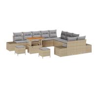 Gecheer Set Divano da Giardino da 13 Pezzi con Cuscini Beige Polyrattan Acacia
