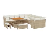 Gecheer Set Divano da Giardino da 13 Pezzi con Cuscini Beige Polyrattan AcaciaSet giardino relax