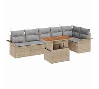 Gecheer Set Divano da Giardino, Design Modulare 7 Posti Struttura Acciaio Polyrattano Beige per Esterni Giardino Terrazza