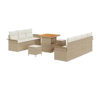 Gecheer Set Divano da Giardino, Design Modulare con Struttura in Acciaio, Polyrattan e Legno di Acacia, Set 10 Pezzi 80x80x71 cm Beige e Crema for Terrazza Moderna, Giardino