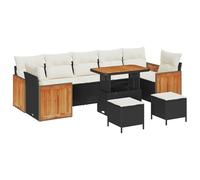 Gecheer Set Divano da Giardino di 10 Pezzi con Cuscini Nero Polyrattan Acacia