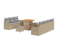 Gecheer Set Divano da Giardino, stile minimal, 10 pcs, poly rattan e legno acacia, design contemporaneo, resistente, per relax estivo in ambienti esterni