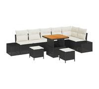 Gecheer Set Divano Giardino 9 Pezzi con Cuscini Nero Polyrattan Acacia
