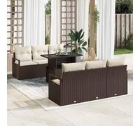 Gecheer Set Divano Giardino a 7 Pezzi con Cuscini Rattan Poliestere MarroneSet giardino relax