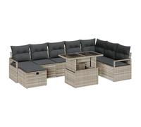 Gecheer Set Divano Giardino a 9 Pezzi con Cuscini Grigio Chiaro PolyrattanSet giardino relax