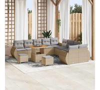 Gecheer Set giardino 13 pezzi con cuscini in rattan sintetico beige e legno d'acaciaSet divani giardinoDivano esterno set