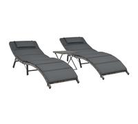 Gecheer Set Lettini da Giardino 3 pz Pieghevoli in Polyrattan Grigio,Lettino Prendisole Professionale,Lettino Prendi Sole da Esterno,Lettini da Giardino,Lettino da Sole,P44815