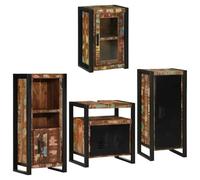 Gecheer Set mobili bagno 4 pezzi, design rettangolare, organizzazione stile, struttura solida, legno massello riciclato e metallo, per ottimizzazione spazio bagno