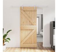 Gecheer Set Porta,Scorrevole,del Granaio,con Kit Binario,Se Hardware,Ferramenta,in Legno di Pino,Bianco e Naturale,85x210 cm,Binario 200 cm,A,Porta del Granaio Sorrevole con Kit Binario