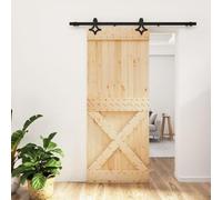 Gecheer Set Porta,Scorrevole,del Granaio,con Kit Binario,Se Hardware,Ferramenta,in Legno di Pino,Naturale e Nero,X,85x210 cm,Binario 183 cm,Porta del Granaio Sorrevole con Kit Binario