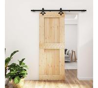 Gecheer Set Porta,Scorrevole,del Granaio,con Kit Binario,Se Hardware,Ferramenta,in Legno di Pino,Naturale e Nero,C,80x210 cm,Binario 183 cm,Porta del Granaio Sorrevole con Kit Binario