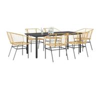 Gecheer Set Pranzo da Giardino 7pz Marrone Polyrattan VetroSet Tavolo Giardino