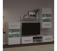 Gecheer Set Vetrina Parete Moderno in Legno Multistrato con Illuminazione LED, Bianco, 240 cm - Ottimizza Spazio e Stile