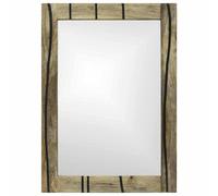 Gecheer Specchio da bagno con cornice in legno di mango, vetro chiaro con riflesso preciso, design moderno e minimalista, 70 x 50 x 2,5 cm, per arredamento bagno contemporaneo