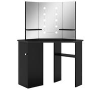 Gecheer Tavolo da trucco angolare con LED, specchio a 3 pannelli, ampio armadietto e ripiani, dimensioni 111x54x141,5 cm, mobile funzionale per organizzazione trucco e accessori di bellezza