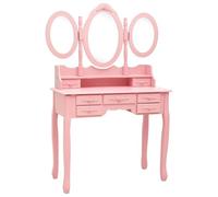 Gecheer Tavolo da Trucco con Sgabello e Specchio Pieghevole, Set da Toeletta con 7 Cassetti, Legno di Paulownia e MDF, Dimensioni 90x40x146 cm, Rosa, per Camera da Letto e Trucco Personale