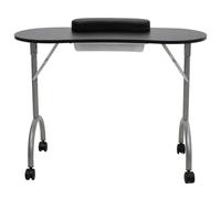 Gecheer Tavolo manicure, pieghevole nero con ruote per estetiste