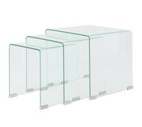 Gecheer Tavolo rotondo, set di tavolini estraibili, 3 pezzi, vetro temperato trasparente