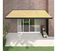Gecheer Tenda da Sole Retrattile,Tettoia Retrattile,Tenda da Patio,Tela per Tenda Esterno Sole,da,Balcone,Patio,Terrazzo,Tenda da Sole Motorizzata/Manuale,Gialla e Bianca 4x3 m Tessuto e Alluminio