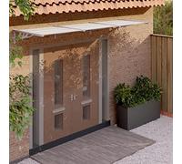 Gecheer Tettoia, Pensilina, per Porta, Ingresso, da Esterno, in Policarbonato, Grigio e Trasparente, 297,5x90 cm, Tettoia Porta Esterno