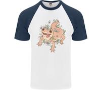 Gecko Con Fiori Lucertole Maglietta Baseball S/S Da Uomo