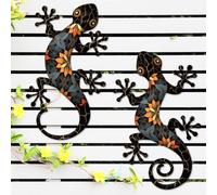 Gecko - Decorazione per esterni in metallo, confezione da 2 pezzi, 30 cm, scultura da appendere alla parete, per interni o esterni, giardino, cortile, recinzione, portico, decorazione da parete,