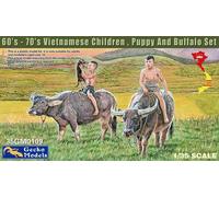 GECKO MODELS 1\35 60'/ 70's VIETNAMESE CHILDREN PUPPY & BUFFALO SET 35GM0109