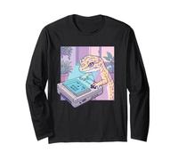 Gecko Retro Gamer Pixel Art Game Over 8-Bit Lizard Maglia a Manica
