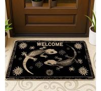 Gecko - Zerbino di benvenuto, motivo lucertola nera, per interni ed esterni, decorazione ispirata alla natura, in gomma, impermeabile, antiscivolo, assorbe la polvere, facile da pulire, 73 x 43 cm