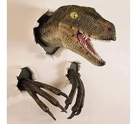GECOKU Statua da Appendere a Parete con Testa di Dinosauro, Ornamento da Appendere a Parete a grandezza Naturale, Replica di Busto di Dinosauro Appeso a Parete, Busto di Dinosauro Che scoppia a Par