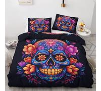 GEDAEUBA Copripiumino Matrimoniale 240x220 Teschio Messicano - Set di Biancheria da Letto Stampato Reversibile in Microfibra Morbido, Copri Piumino e Federe 50x80, con Cerniera