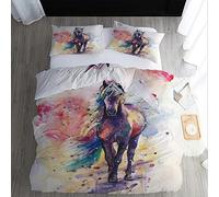 GEDAEUBA Parure Copripiumino Una Piazza e Mezzo Cavalli, Copri Piumino 200x200 e Federe 50x80, Set di Biancheria da Letto Animali della Fattoria in Microfibra Morbido, con Cerniera