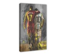 GeDiz NIOKUM Poster di Cristiano Ronaldo e Lionel Messi, poster su tela, per camera da letto dei ragazzi, decorazione per camera da letto, sport, ufficio, stanza, regalo, con cornice, 50 x 75 cm