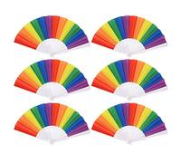 GEDMRT 6 Pack Folding Fans Handheld | Decorative Wedding Fans for Ceremony/Party/Performance | Lightweight Plastic Hand Fans for Dancing/Events | 16.7 x 9.1 inch Cooling Fans