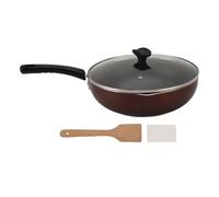 GEDMRT Non Stick Frying Pan with Lid | Robust Coating for Easy Maintenance | Iron Composite Wood Cookware for Sautéing/Stir Frying/Grilling | 11.6 Inch Kitchen Pan (Tipo 1)