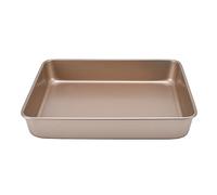 GEDMRT Nonstick Baking Pan | Food Grade Carbon Steel Bakeware for Even Heating | 0.8mm Thick Baking Sheet/Tray for Home/Oven/Cookies (A-7 [Heavy Steel] Gold 13-inch deep plate)