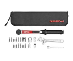 GEDORE red Attrezzi bicicletta kit con chiave dinamometrica da 1/4", 21 pezzi, 2,5-25 Nm, Adattatore da 3/8", prolunga cardanica, inserti, con borsa