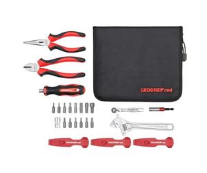 GEDORE red Attrezzi bicicletta kit professionale per officine, 25 pezzi, Chiave a bocca regolabile, Cacciavite con inserti da 1/4", Universale
