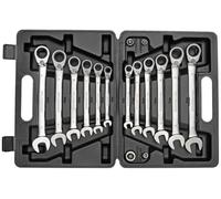 GEDORE Red Chiave Combinata a Cricchetto, Set di 16 Pezzi, Reversibile, Adattatori incl., 8-19 mm, Inclinata, R07203016