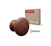 Gedotec 10 Pezzi Pomello per Mobili URSULA Legno Noce Scuro Ø 35 mm con Inserto Filettato in Ottone Vite M4×25 mm | Pomello in Legno Massiccio Maniglia per Mobili Pomello per Armadio Maniglia per