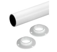 Gedotec Asta appendiabiti a parete rotonda | 1 set di asta appendiabiti con 2 supporti per tubi di armadio, bianco opaco | Polle | tubo per mobili in acciaio 1200 mm lunghezza Ø 25 mm - 60 kg | asta